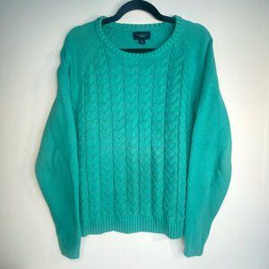 Lands' End Drifter Cable Knit Crew Neck Cotton Sweater Teal Blue Green: Size XL